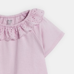 تيشيرت بياقة مطرزة، باللون...